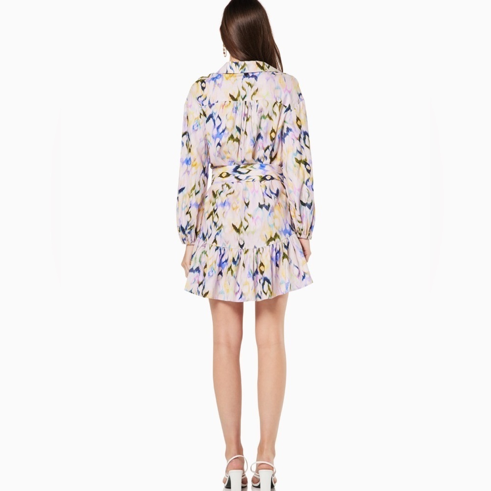 Elliatt Skylan Pink Linen Long Sleeve Button Down Mini Dress With Belt - Picture 5 of 11